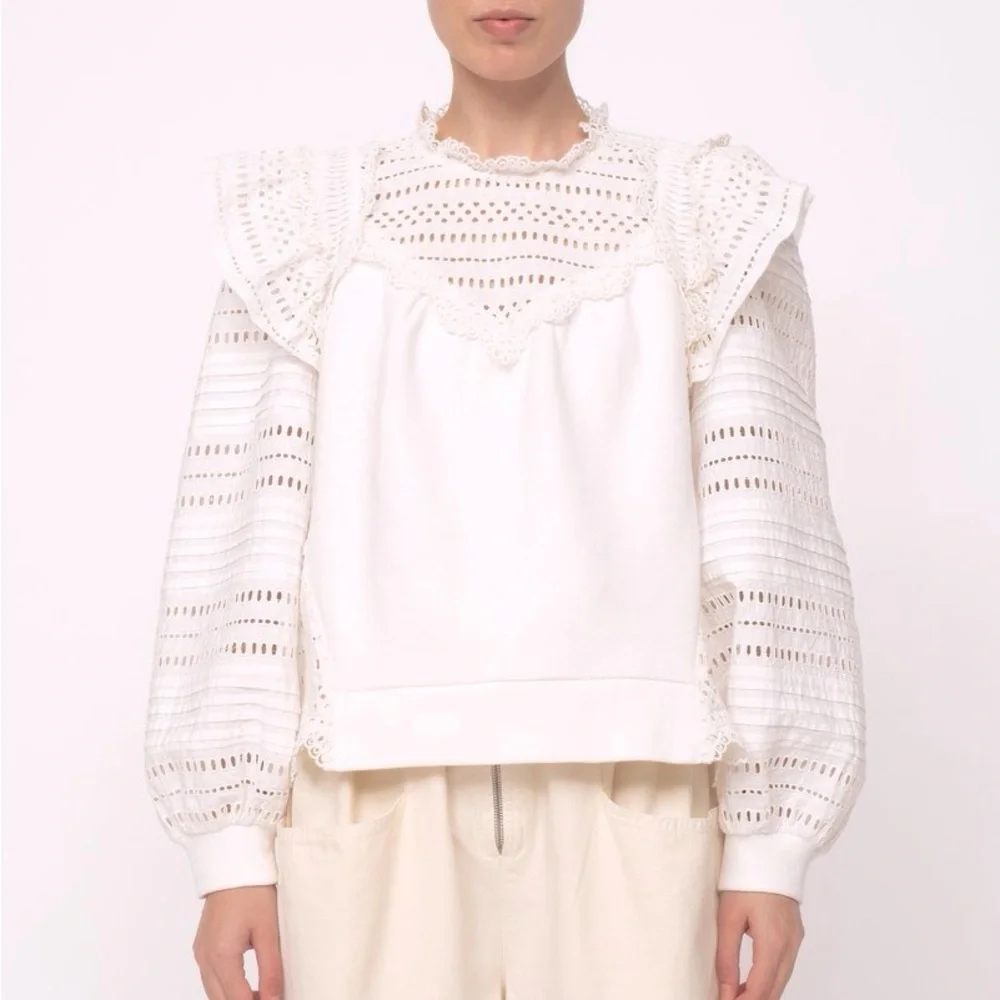 Sea New York White Eyelet Lace Paneled Blouse - Picture 16 of 16